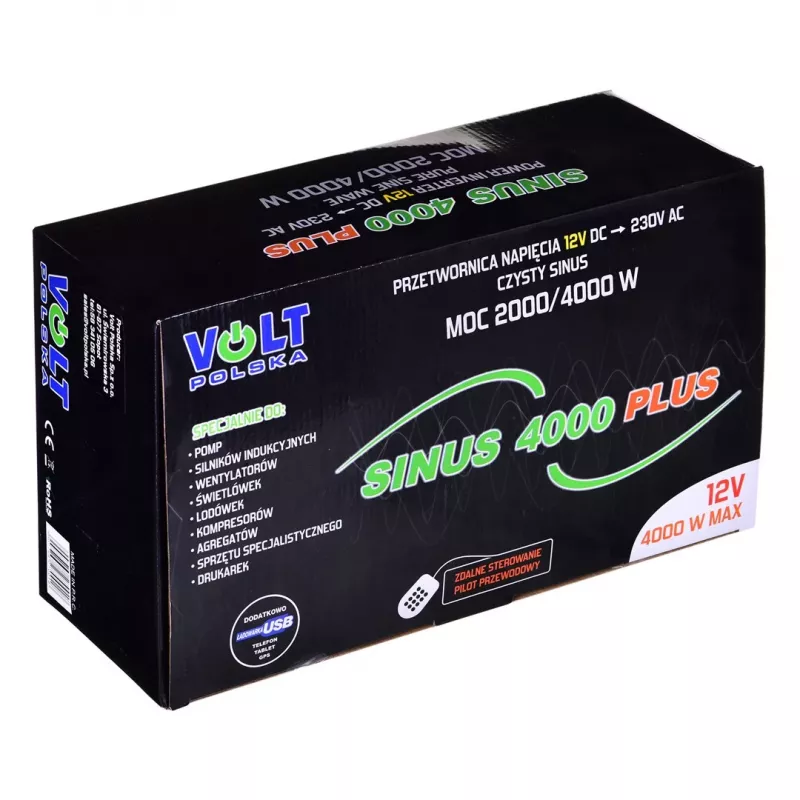 Volt Polska Sinus Plus 4000 12/230 V Inversor de onda sinusoidal pura, 2000 W continuos / 4000 W de pico