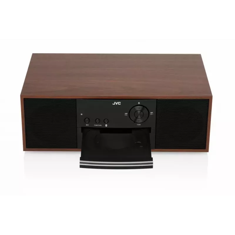 Minicadena JVC RD-E761, 2x8 W RMS, Bluetooth 4.2, USB, CD, FM, carcasa de madera, negra