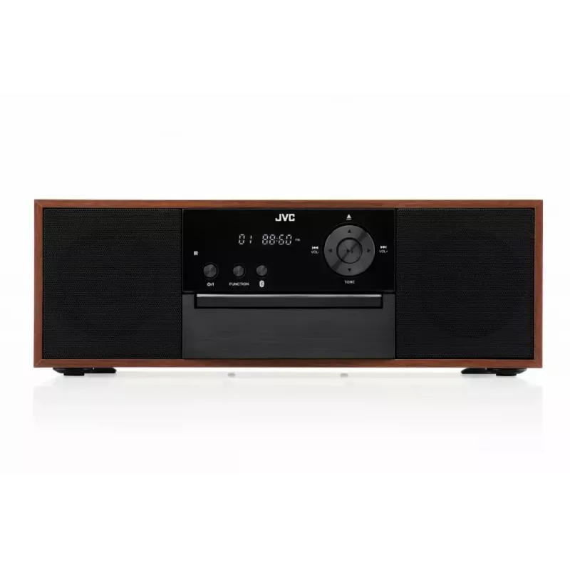 Minicadena JVC RD-E761, 2x8 W RMS, Bluetooth 4.2, USB, CD, FM, carcasa de madera, negra
