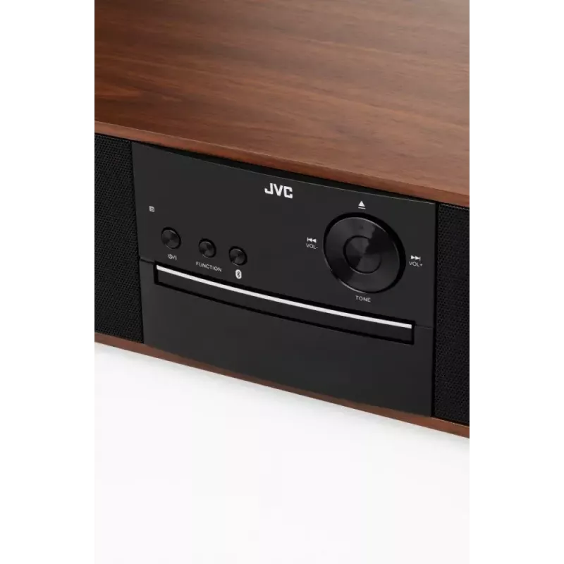 Minicadena JVC RD-E761, 2x8 W RMS, Bluetooth 4.2, USB, CD, FM, carcasa de madera, negra