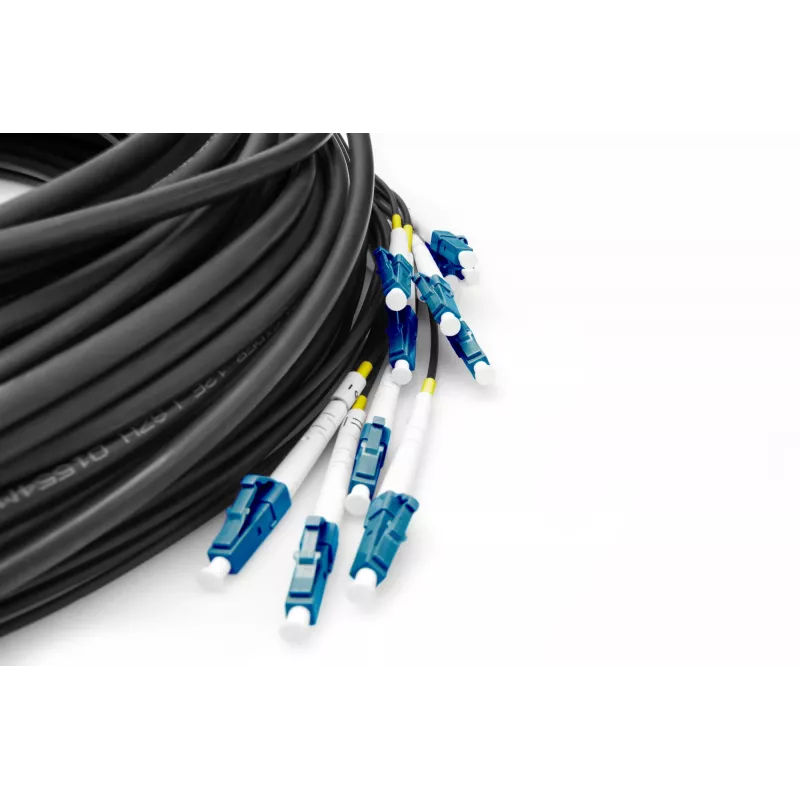 Cable breakout universal de fibra óptica preensamblado Digitus monomodo OS2 12 fibras LC/UPC 100 m