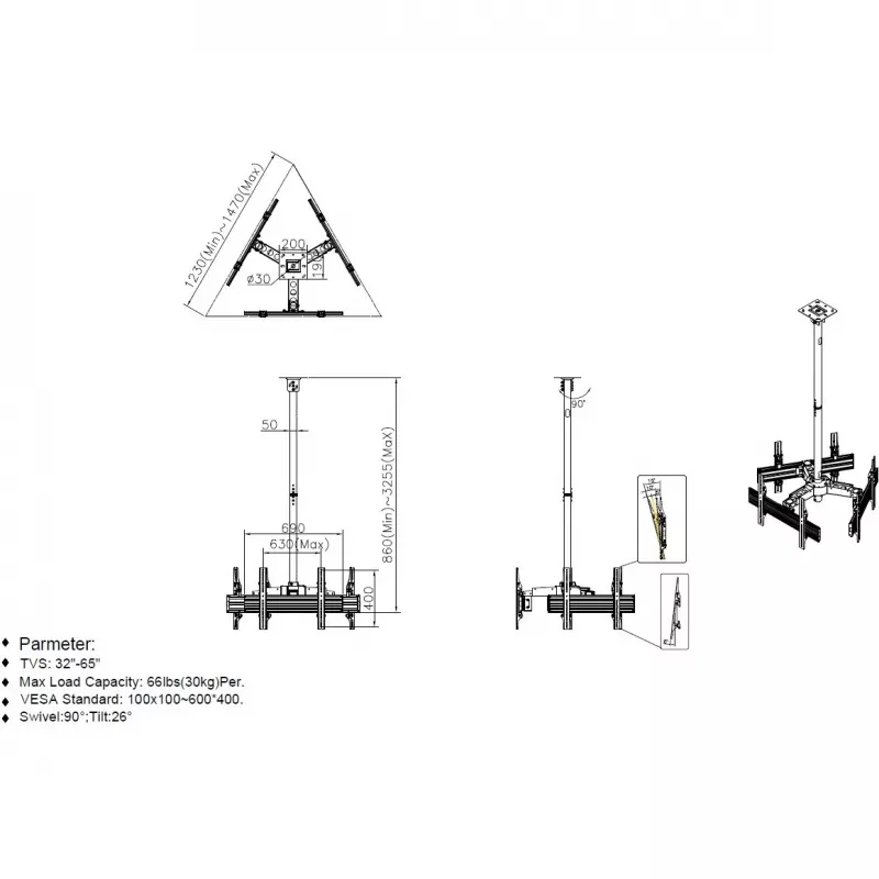 Soporte de techo para tres pantallas Equip 650371