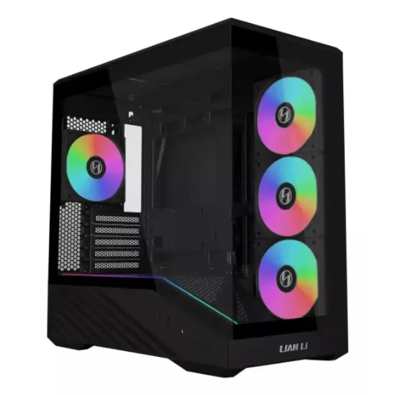 Caja de PC mini torre Lian Li Vector V100R MINI — Mini-ITX/Micro-ATX, cristal templado, 3x120mm lateral + 1x120mm ventilador trasero, 2x 2,5 pulgadas + 1x 3,5 pulgadas bahías, negro