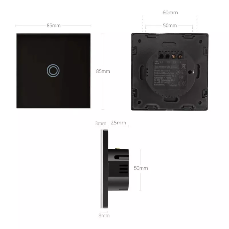 Interruptor de luz de pared MACLEAN MCE710B control táctil individual, placa de pared integrada compatible