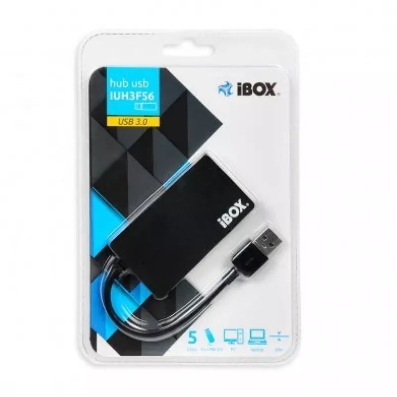 Hub de interfaz iBox IUH3F56 USB 3.2 Gen 1 (3.1 Gen 1) Type-A 5000 Mbit/s Negro