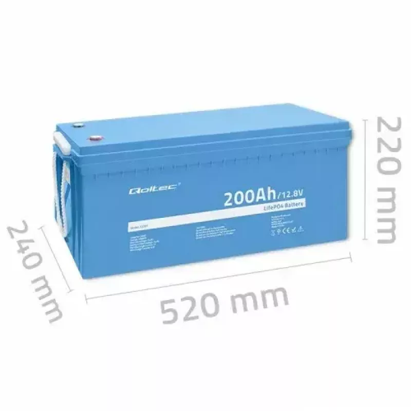 Batería de vehículo Qoltec 53707 Litio-hierro-fosfato 200 Ah 12,8 V