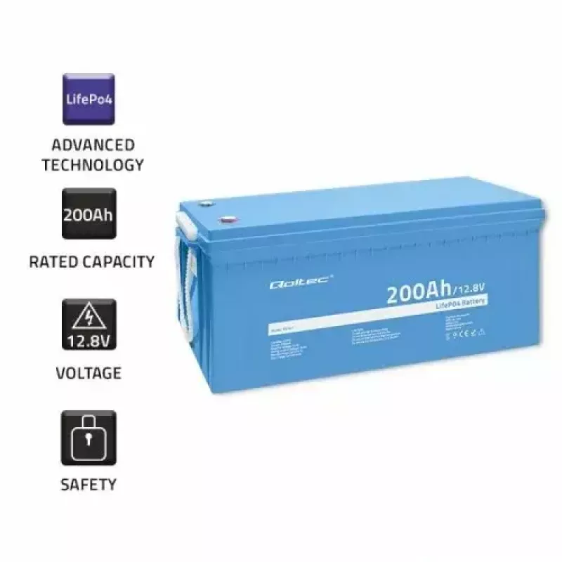 Batería de vehículo Qoltec 53707 Litio-hierro-fosfato 200 Ah 12,8 V