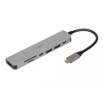 Docking hub IBOX IUH3SL4K USB Type-C 5 Gbit/s, HDMI 4K@30Hz, PD hasta 100 W, 2x USB-A, 2x USB-C, lector de tarjetas, Plata