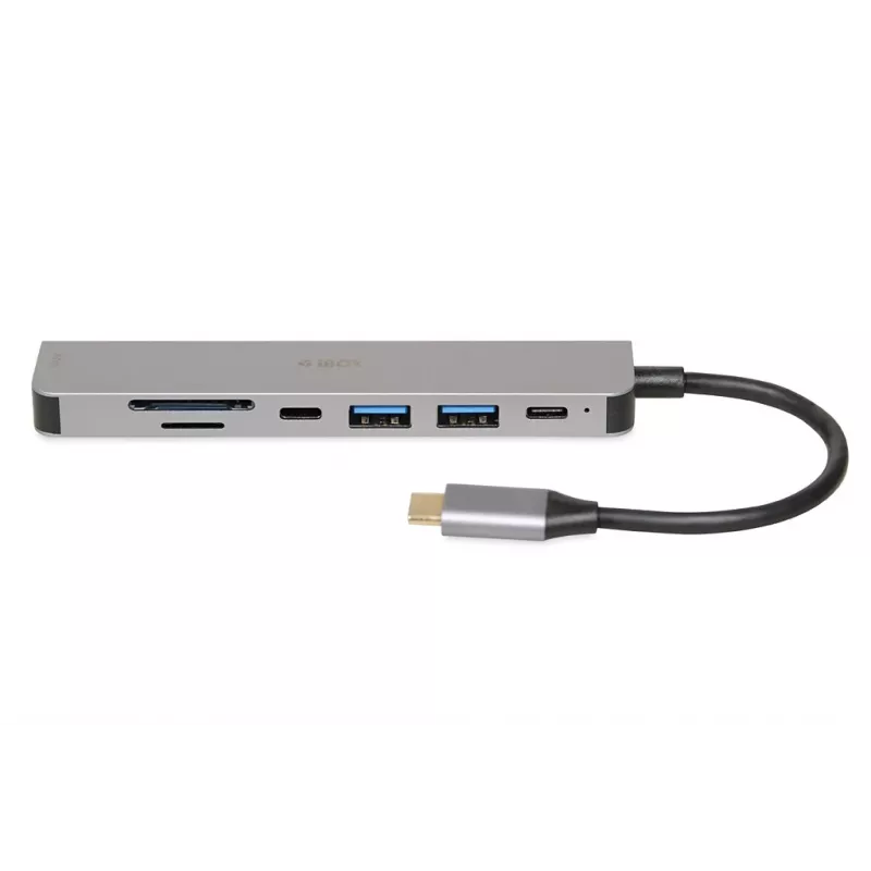 Docking hub IBOX IUH3SL4K USB Type-C 5 Gbit/s, HDMI 4K@30Hz, PD hasta 100 W, 2x USB-A, 2x USB-C, lector de tarjetas, Plata