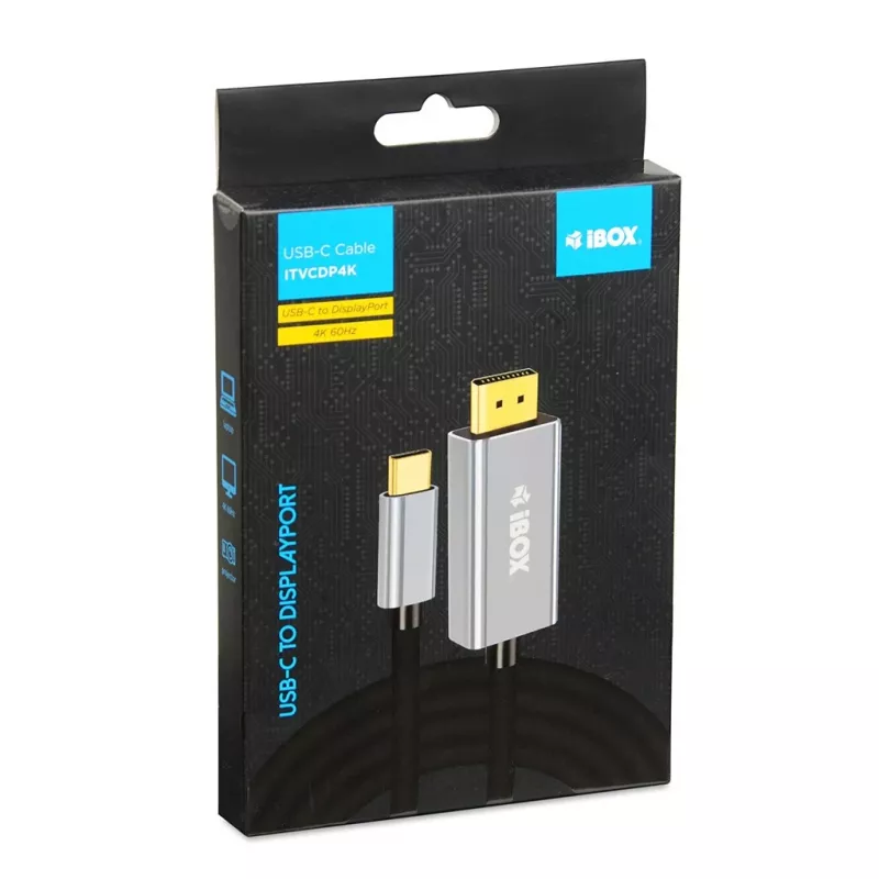 Adaptador de cable de vídeo IBOX ITVCDP4K USB Type-C a DisplayPort 1,8 m Negro