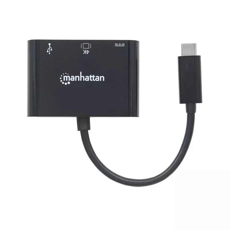 Dock/hub USB-C Manhattan, puertos (x3): HDMI, USB-A y USB-C, 5 Gbit/s (USB 3.2 Gen1 alias USB 3.0), con Power Delivery (60W) al puerto USB-C (Nota: fuente de alimentación USB-C adicional y USB-