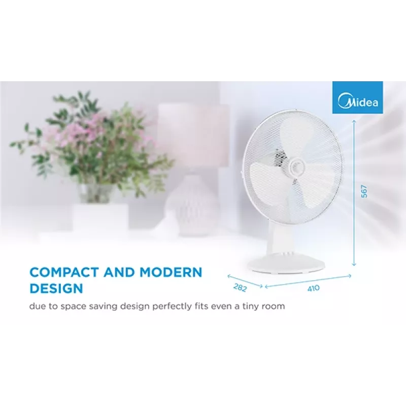 Ventilador de mesa Midea FT40-21M — 40 cm de diámetro, 3 velocidades, oscilación, 25 W, Blanco