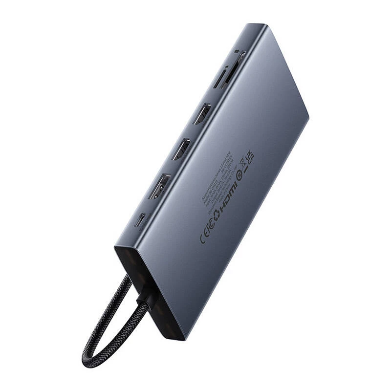 Hub 13en1 Baseus PortalJoy USB-C a HDMI+DP+VGA+C+USB+PD+RJ45+SD/TF+3,5mm (gris)