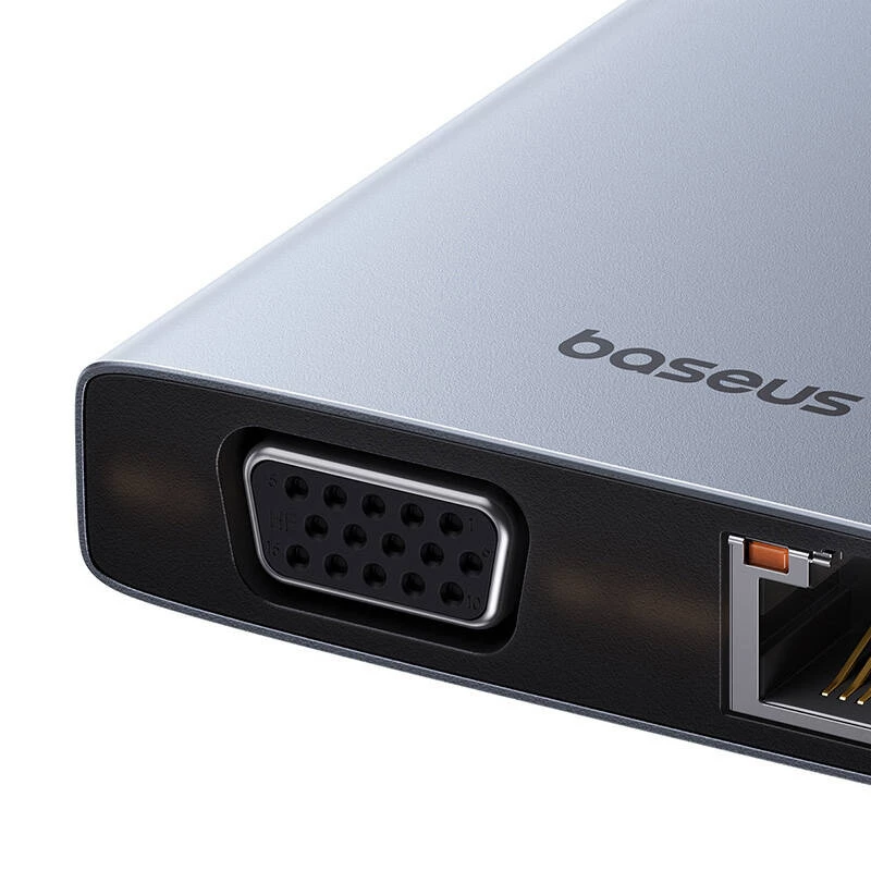 Hub 13en1 Baseus PortalJoy USB-C a HDMI+DP+VGA+C+USB+PD+RJ45+SD/TF+3,5mm (gris)