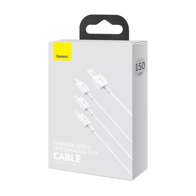 Cable USB Baseus Superior USB 2.0 1,5 m USB A USB C/Micro USB A/Lightning blanco
