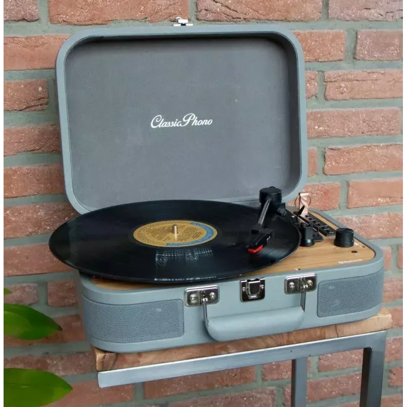 Tocadiscos maleta Lenco TT-116GR reproductor de vinilo portátil con Bluetooth 5.0, USB, AUX, altavoces integrados, 4W, compatible con discos de 7/10/12