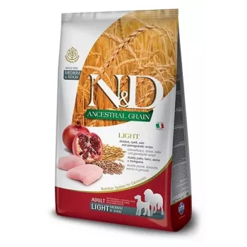FARMINA N&D ANCESTRAL GRAIN DOG LIGHT - POLLO, ESPELTA, AVENA Y GRANADA ADULTO MEDIANO Y GRANDE 12 kg