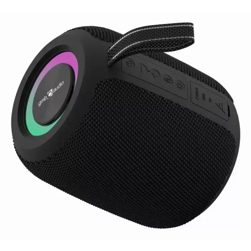 Altavoz portátil mono GEMBIRD GMB Audio SPK-BT-LED-05-BK — 8 W RMS, altavoz de 6,6 cm, Bluetooth, soporte MicroSD, cilindro negro