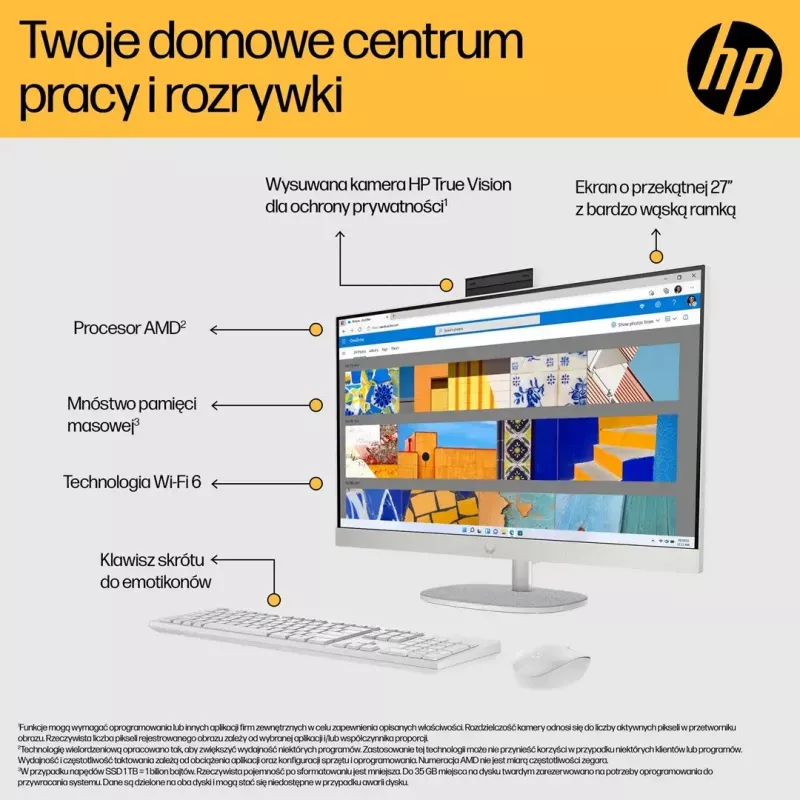 PC todo en uno HP 27-cr0222nw — HP todo en uno de sobremesa con AMD Ryzen 7 7730U, 16 GB RAM, 512 GB SSD, 27 inch FHD, Windows 11 Home, Wi‑Fi 6