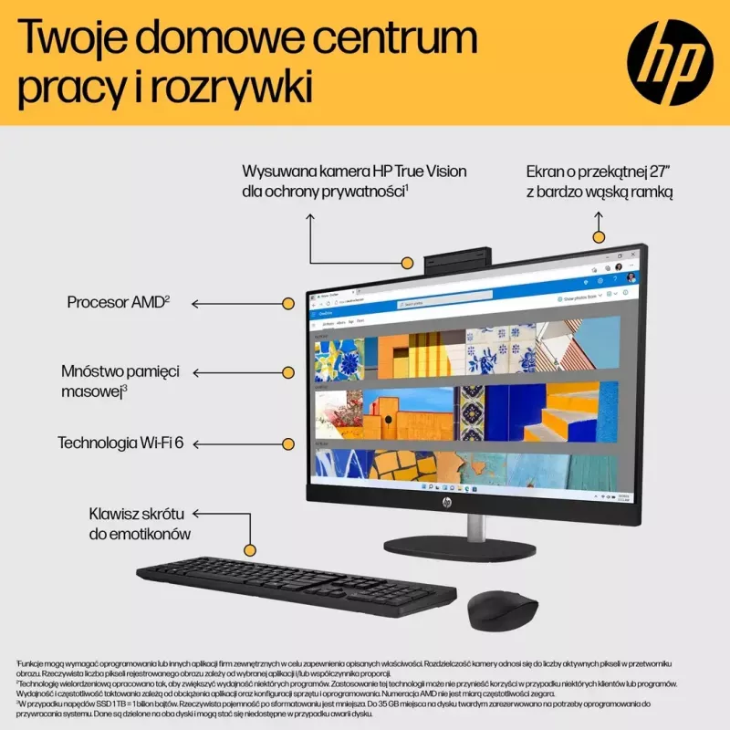 PC todo en uno HP 27-cr0232nw — AMD Ryzen 5 7520U, 16GB RAM, 512GB SSD, 27 inch FHD, Windows 11 Home, Wi‑Fi 6 (blanco)
