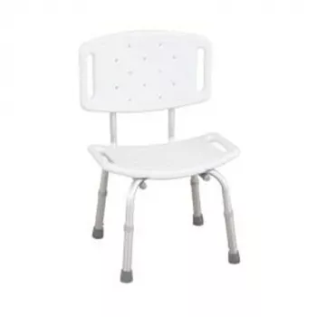Taburete de ducha REHA FUND WILSON RF-820 con respaldo recortado, asiento de PVC en forma de U, altura ajustable 75–85 cm, soporta hasta 110 kg, blanco