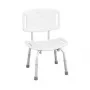 Taburete de ducha REHA FUND WILSON RF-820 con respaldo recortado, asiento de PVC en forma de U, altura ajustable 75–85 cm, soporta hasta 110 kg, blanco