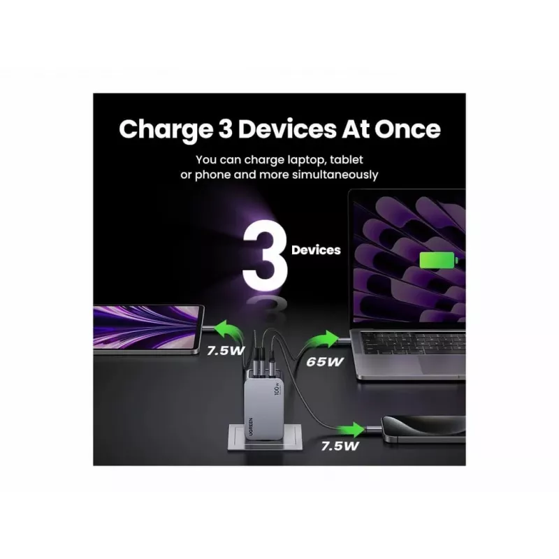 Cargador de interior UGREEN Nexode Pro 3 puertos GaN PD carga rápida 2 USB Type-C
