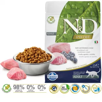 FARMINA N&D Prime Cat Lamb and Blueberry Adult - Pienso seco para gatos - 300 g