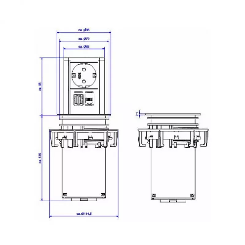 Elevator 1xSchutzkontakt 1xCAT6 1xUSB3.0 - Accesorio alimentación eléctrica