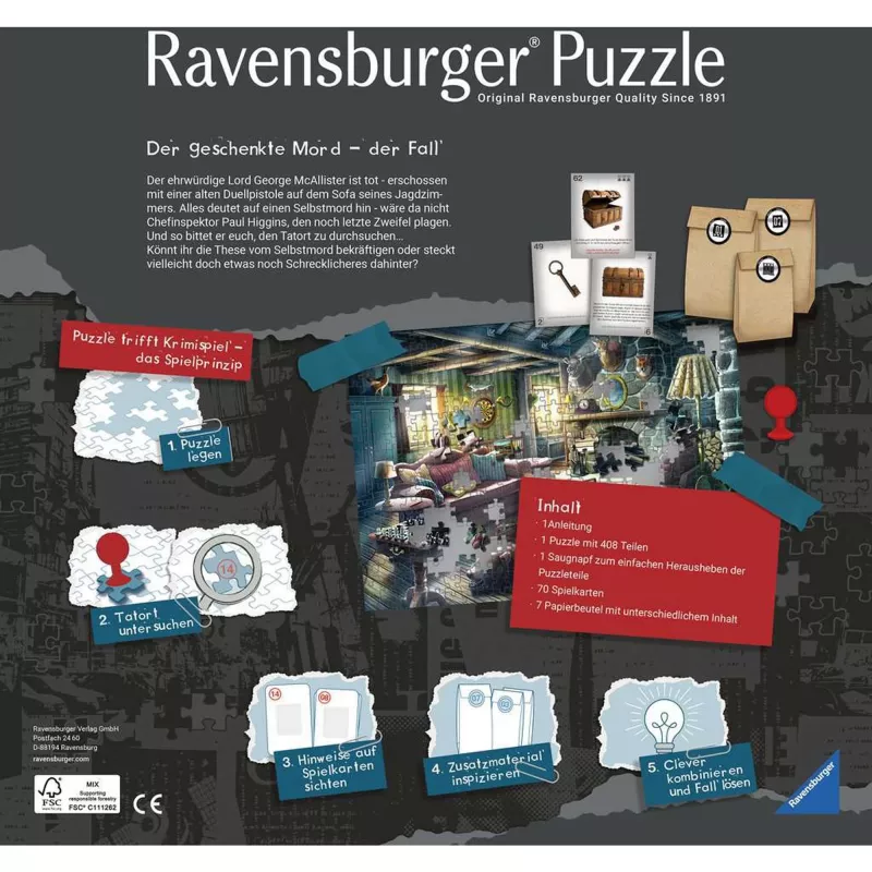 Puzzle Ravensburger Gifted Murder 264 piezas – puzzle de 264 piezas, corte estándar, jóvenes y adultos