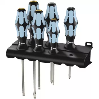 Juego de destornilladores Wera 3334/3355/6. Acero inoxidable + soporte