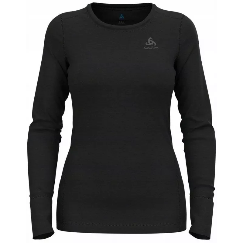 Odlo BL TOP cuello redondo l/s MERINO 200 camiseta de mujer, talla S, negro