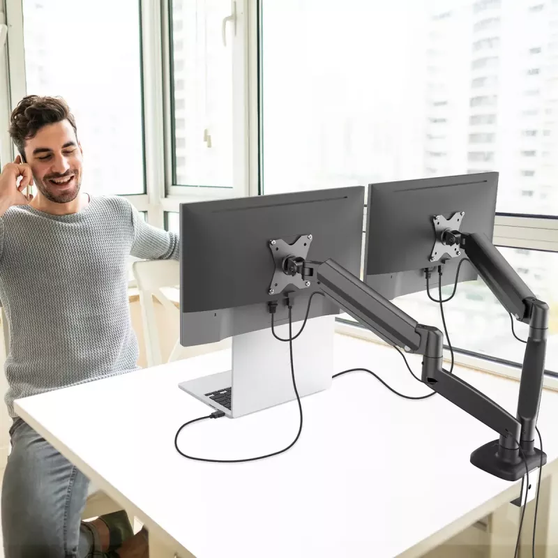 j5create JTSA102 soporte ergonómico para dos monitores negro pinza/pasacables de mesa 16 kg