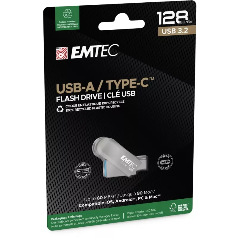 Memoria USB Emtec 128 GB USB Type-A USB Type-C D280