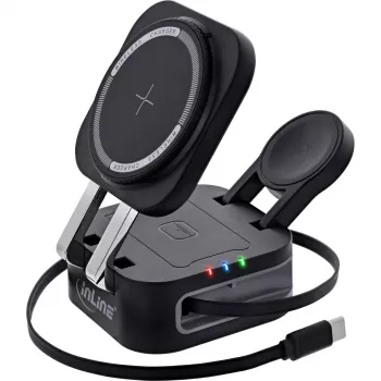 Cargador inalámbrico de interior InLine 33392T para auriculares, headsets, smartphones y smartwatches – alimentación USB 9/12 V, Negro