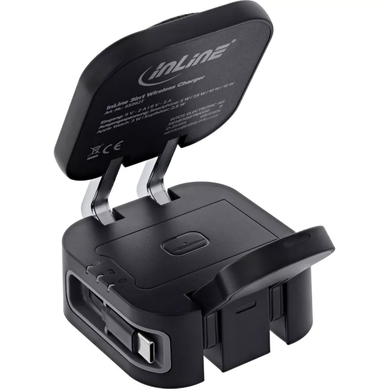 Cargador inalámbrico de interior InLine 33392T para auriculares, headsets, smartphones y smartwatches – alimentación USB 9/12 V, Negro