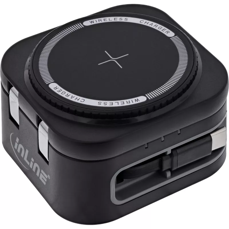 Cargador inalámbrico de interior InLine 33392T para auriculares, headsets, smartphones y smartwatches – alimentación USB 9/12 V, Negro