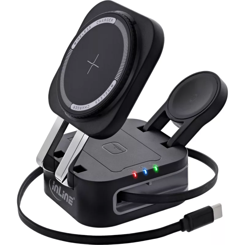 Cargador inalámbrico de interior InLine 33392T para auriculares, headsets, smartphones y smartwatches – alimentación USB 9/12 V, Negro