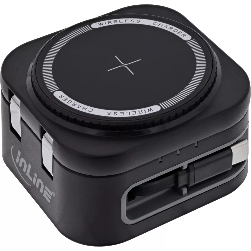 Cargador inalámbrico de interior InLine 33392T para auriculares, headsets, smartphones y smartwatches – alimentación USB 9/12 V, Negro