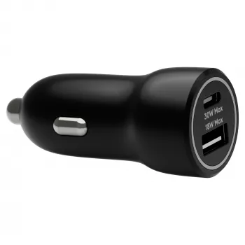 Cargador de coche d bramante re-charge — USB-C 30W + USB-A 18W, 12–24V, negro