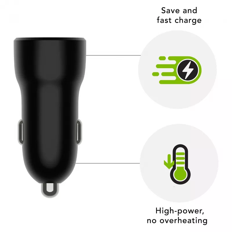Cargador de coche d bramante re-charge — USB-C 30W + USB-A 18W, 12–24V, negro
