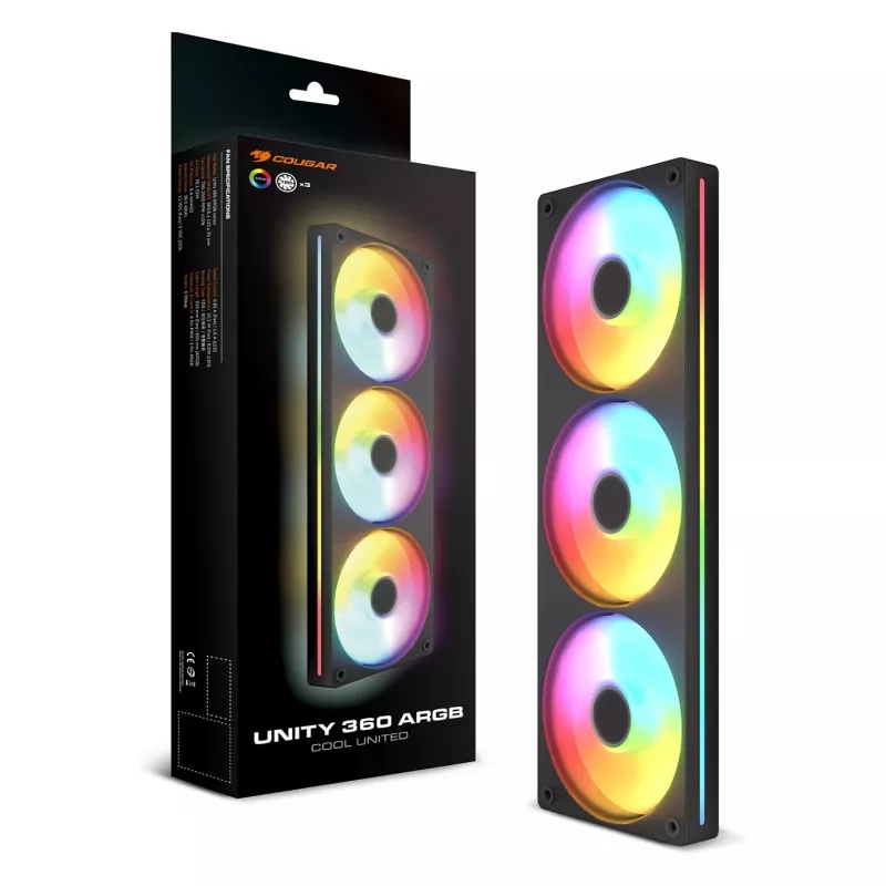 Ventilador COUGAR Unity360-FB Single-Frame 360 ARGB PWM Reversed, 120 mm, 700–1600 rpm, FDB, Negro