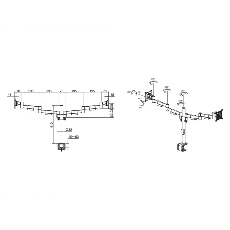 Multibrackets M VESA Deskmount Officeline Dual negro pinza/montaje con pernos 16 kg 15–30