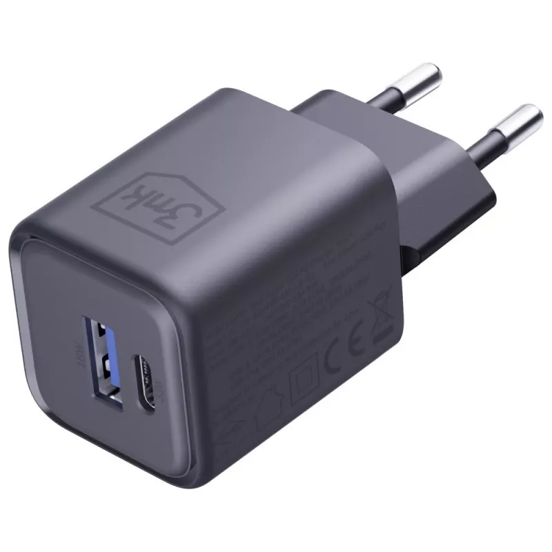 Cargador 3MK Hyper Charger PD 33W GaN QC4+ negro — cargador rápido PD 33W con tecnología GaN