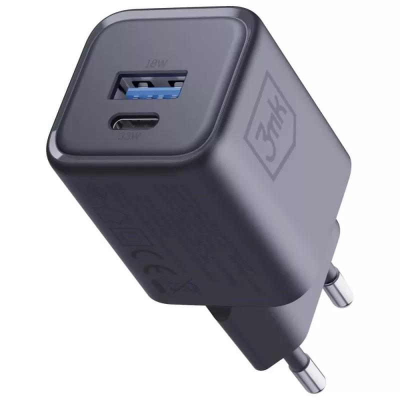 Cargador 3MK Hyper Charger PD 33W GaN QC4+ negro — cargador rápido PD 33W con tecnología GaN