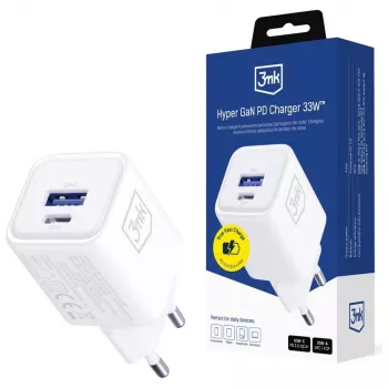 Cargador de pared 3MK Hyper Charger PD 33W GaN QC4+ blanco – USB-C PD 33W, GaN, Quick Charge 4+