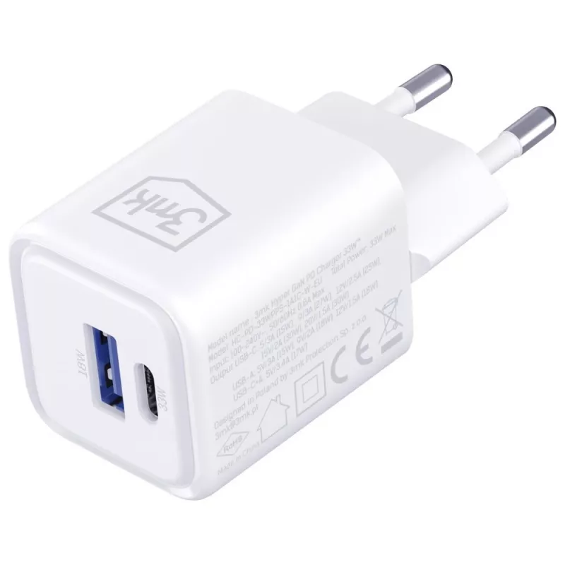Cargador de pared 3MK Hyper Charger PD 33W GaN QC4+ blanco – USB-C PD 33W, GaN, Quick Charge 4+