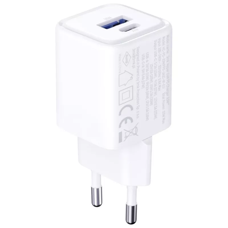 Cargador de pared 3MK Hyper Charger PD 33W GaN QC4+ blanco – USB-C PD 33W, GaN, Quick Charge 4+