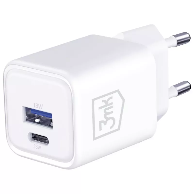Cargador de pared 3MK Hyper Charger PD 33W GaN QC4+ blanco – USB-C PD 33W, GaN, Quick Charge 4+