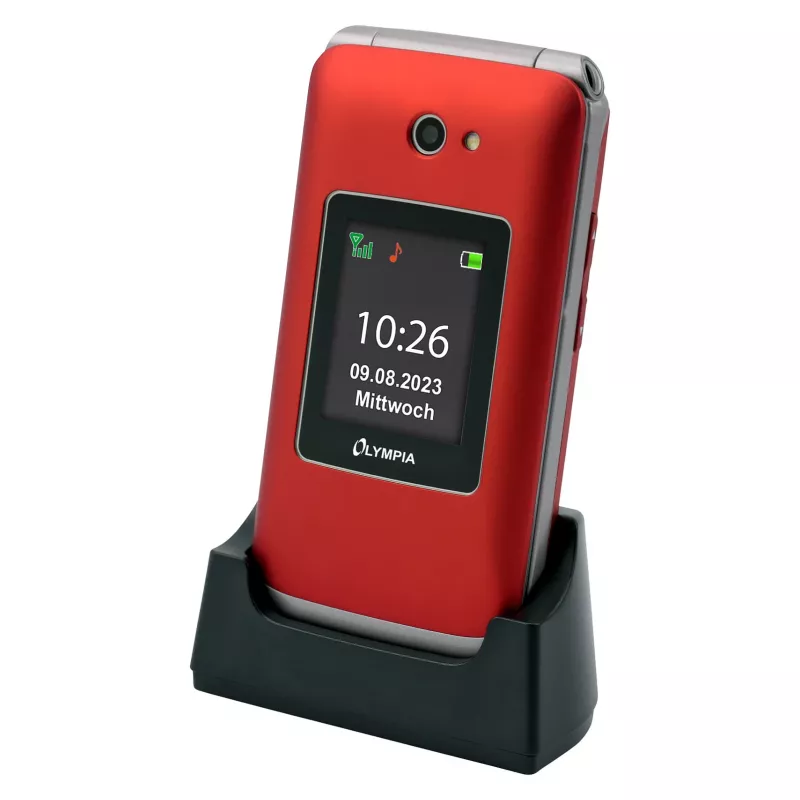 Teléfono plegable Olympia VITUS 4G — 2,8 pulgadas (7,11 cm) LCD, Bluetooth, radio FM, 147 g, Rojo